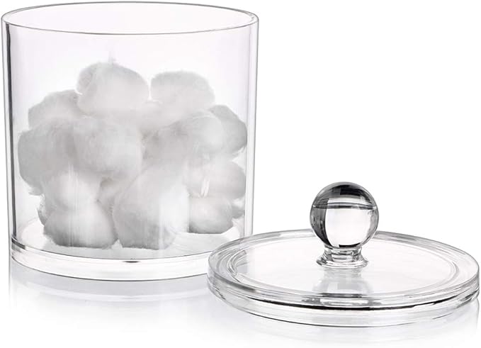 Hipiwe Cotton Ball and Swab Organizer with Lid Apothecary Acrylic Jar Makeup Qtip Organizer Bathroom Storage Canister Jar for Cotton Rounds Pads Q-tips Holder