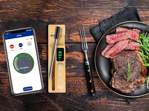 FodoThrem Smart Wireless Meat Thermometer,Digital Cooking Thermometer 700FT Remote Range,Instant Food Thermometer with Wireless Probe & Booster for Grilling and Smoking,BBQ,Oven,Kitchenr
