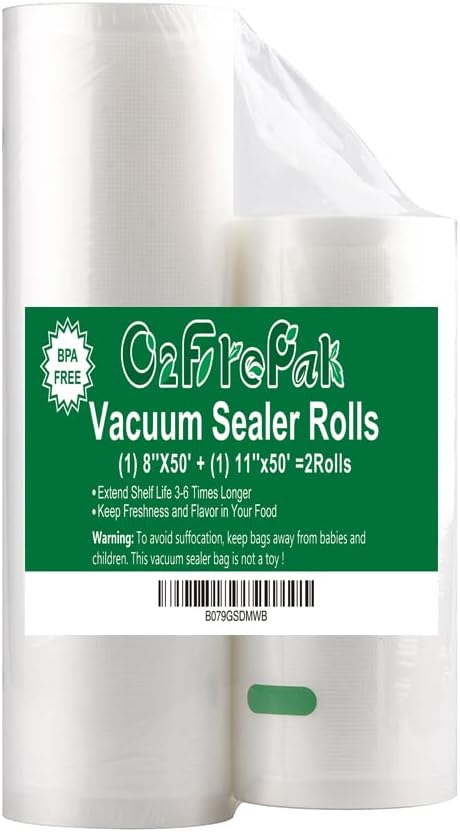 O2frepak 8RL Vacuum Sealer Bags Rolls 8"x20'(4)+11"x20'(4) for Food Storage