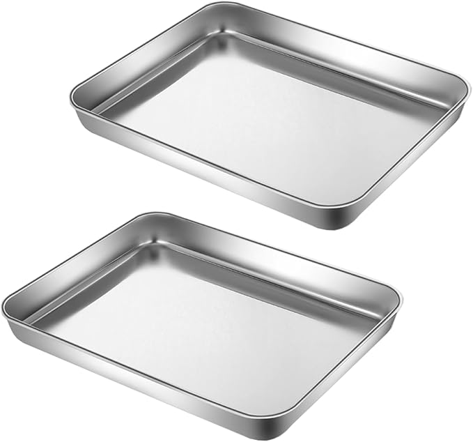 HYTK Small Cookie Baking Sheet Pans Stainless Steel 304 Tiny Serving Tray 12.4 x9.6 x1.1Inch (Diagonal 14.8) No Rust Dishwasher Safe Bakeware 6 Pack