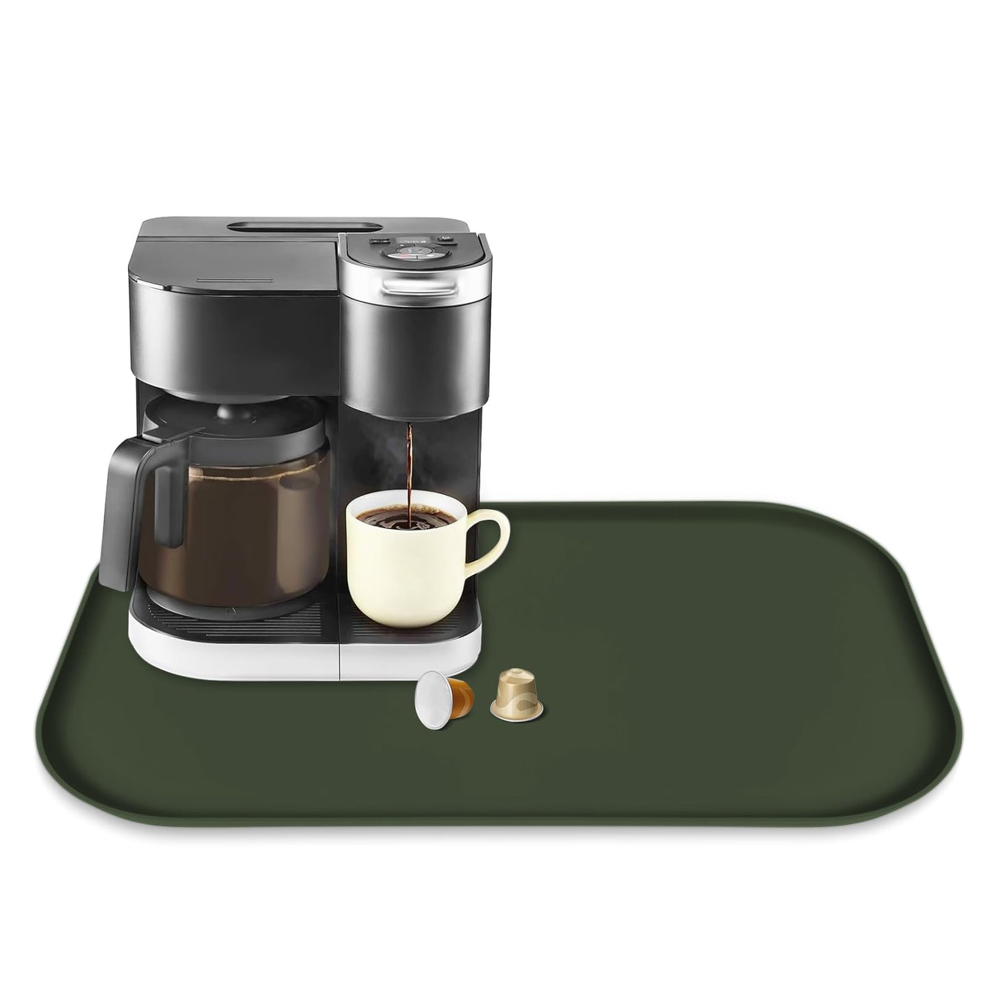 Silicone Coffee Maker Mat with Lip for Countertops, 24'' x 16'', Grey