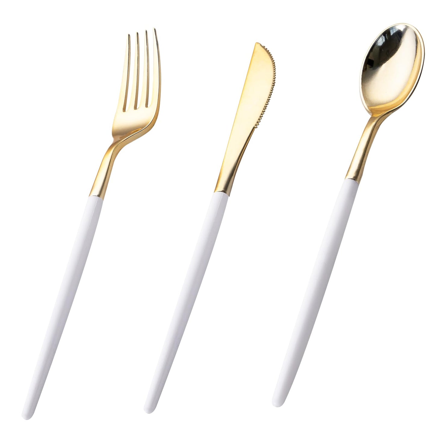 I00000 60 Pcs Black Plastic Cutlery Set, Gold Utensils with Black Handle