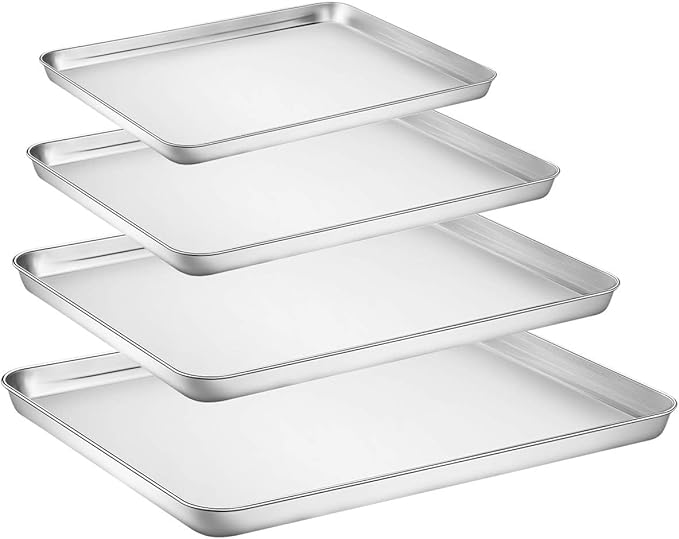 Baking Sheet with Silicone Baking Mat Set, Stainless Steel Cookie Sheet Pan