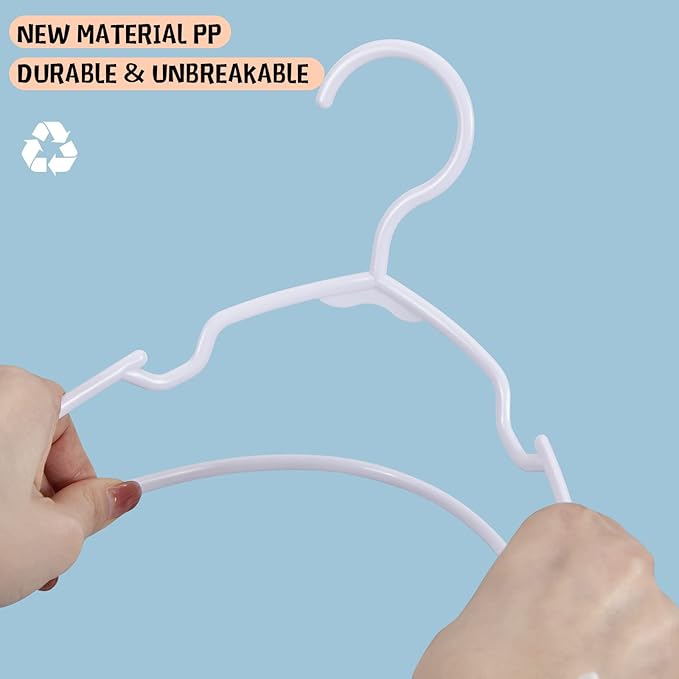 60 Pack White Kids Hangers 11.6 Inch - Baby Clothes Hangers for Toddler & Child, Durable Plastic Children's Hangers for Closet, Pants, Coats, Skirts (Non-Slip, Space-Saving)