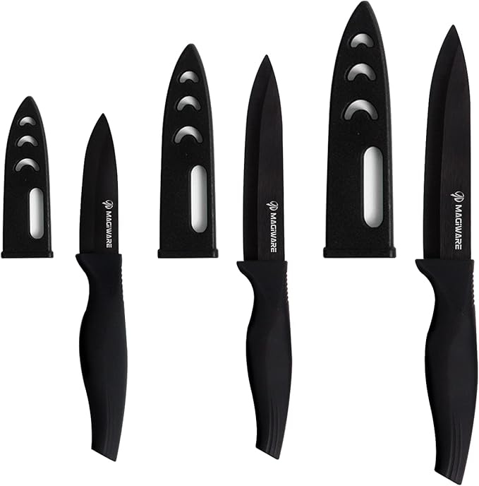 Magiware 6-Piece Ceramic Paring Knife Set with Sheaths-Sharp and Healthy (include 5 inch 4 inch 3 inch Utility Fruit Paring Knife)-color01,Red,win0529