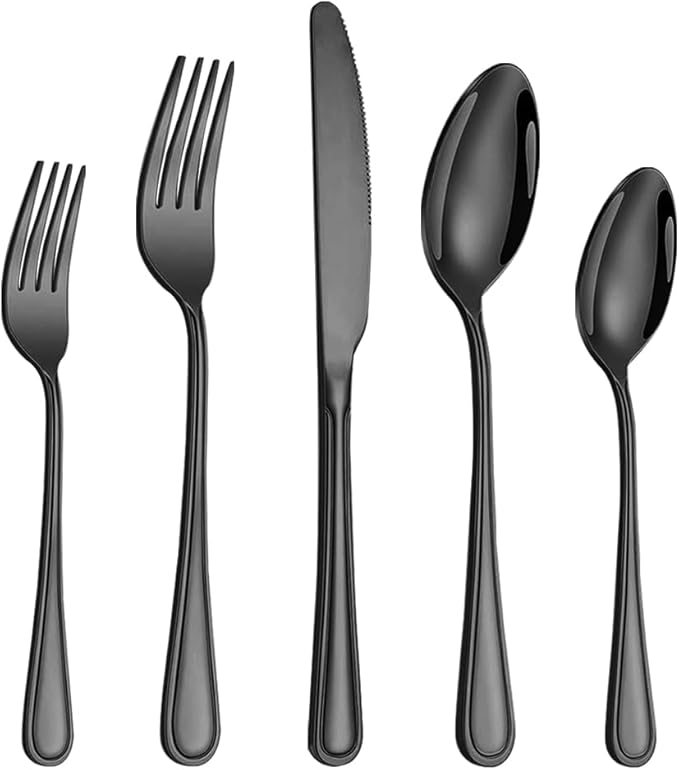 Silverware Set,40-Piece Stainless Steel Flatware Set for 8(Black)