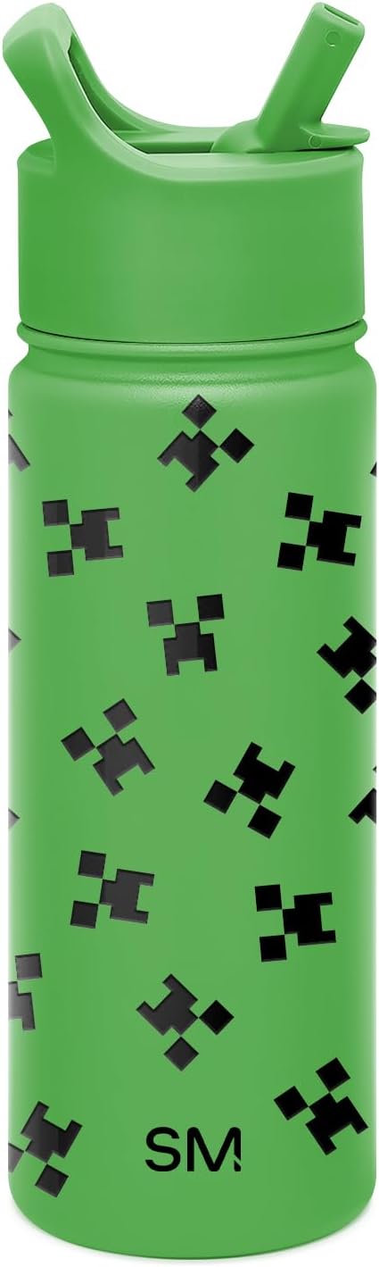 Simple Modern Summit Water Bottle with Straw Lid | Minecraft 18oz Stainless Steel Cup Insulated Tumbler for Girls, Boys, School | Minecraft Creeper