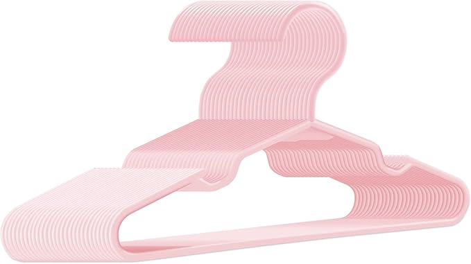 Baby Hangers for Closet 60 Pack Pink Plastic Kids Children's Clothes Hangers Non-Slip (Pink, 60)