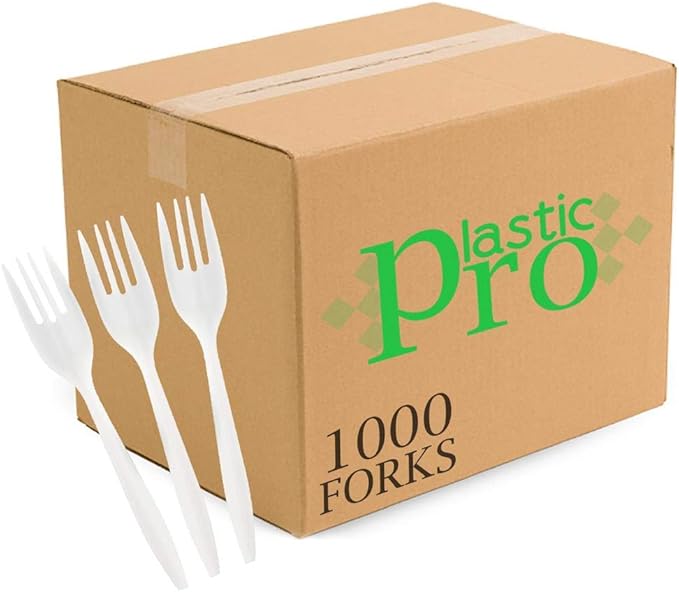 Plasticpro Cutlery Plastic Combo Sets Medium Weight Disposable Silverware White (1000 Count)