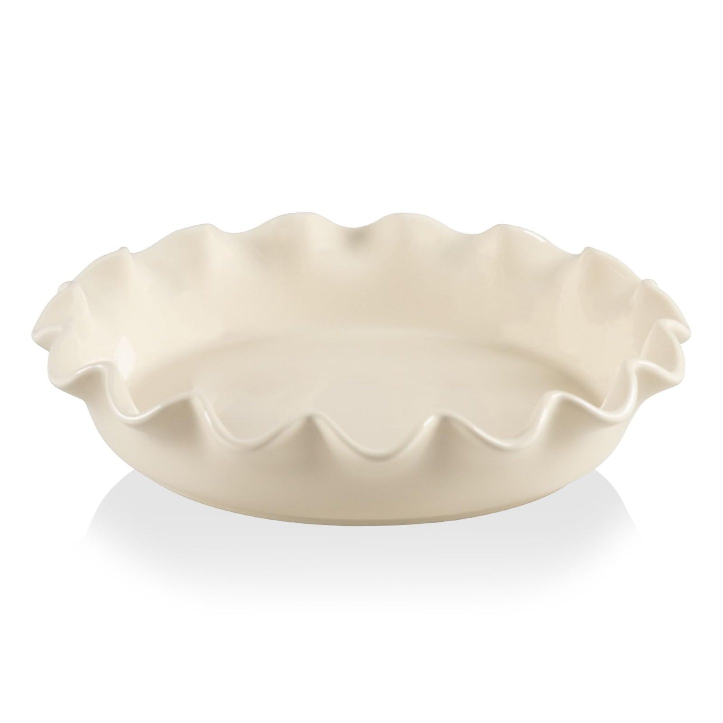 Sweejar Ceramic 11.5 Inches Pie Pan for Baking, Deep and Fluted Porcelain Round Pie Dish, Non-Stick Pie Plate for Pumpkin Pie, Apple Pie, Pie Pots with Morden Farmhouse Design(Beige)