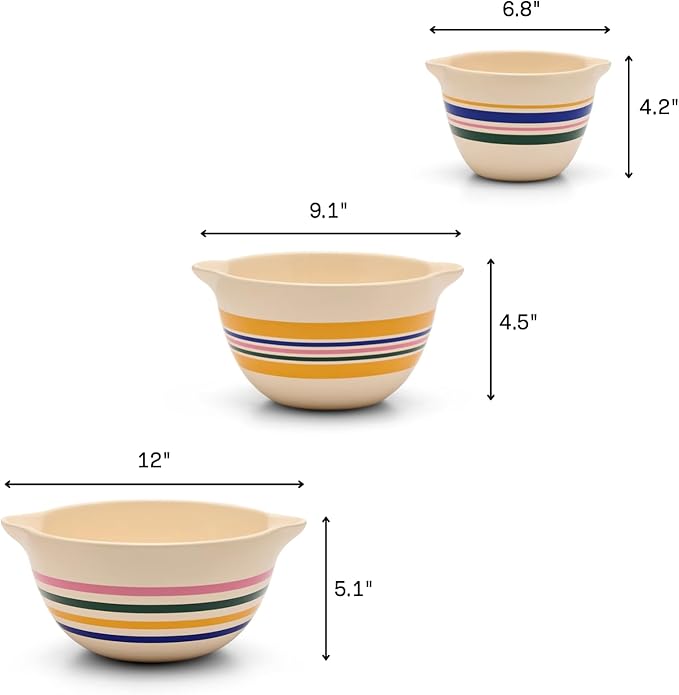 Great Jones 3-Piece Ceramic Mixing Bowl Set(6.8", 9.1", 12") (Striped)