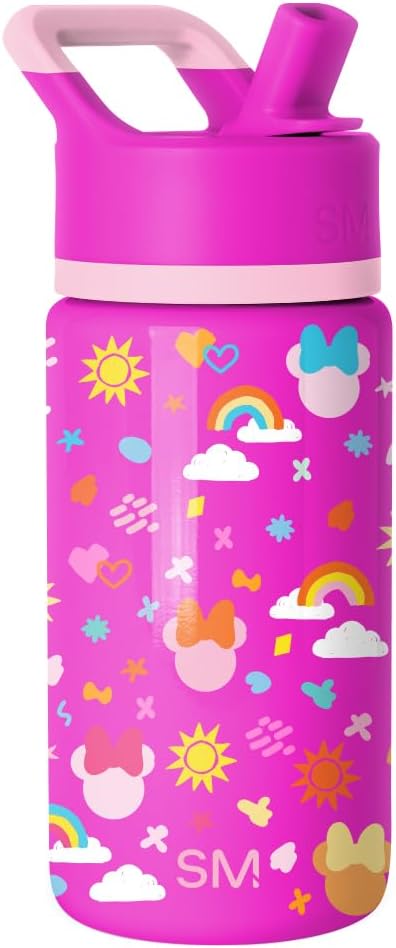 Simple Modern Kids Summit Water Bottle with Straw Lid | Disney Minnie Mouse 14oz Stainless Steel Cup Insulated Tumbler for Girls, School | Minnie Doodle
