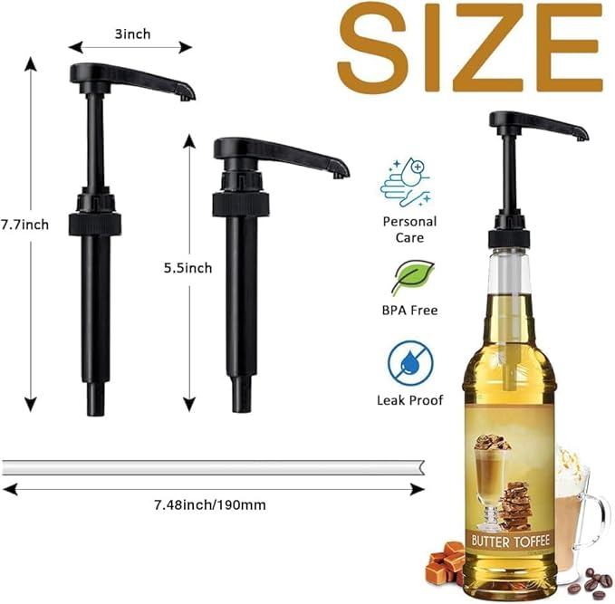 20 Pcs Black Pumps for Coffee Syrup Bottle, Compatible with 25.4 Oz/750ml Bottles, Great for Home & Coffee Bar Drinking Mixes, Tea, Beverage, Cocktails, Plus Spoons