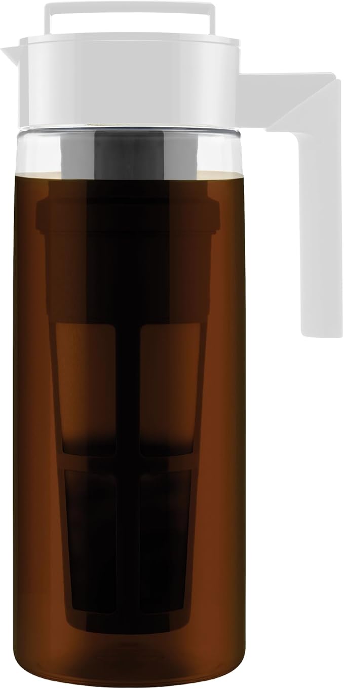Takeya Deluxe Cold Brew Coffee Maker - BPA-Free Tritan Pitcher with Airtight Leakproof Lid, Silicone Grip Handle, Fine-Mesh Filter - Shatter-Proof, Dishwasher Safe, Made in USA - 1 Quart/Stone