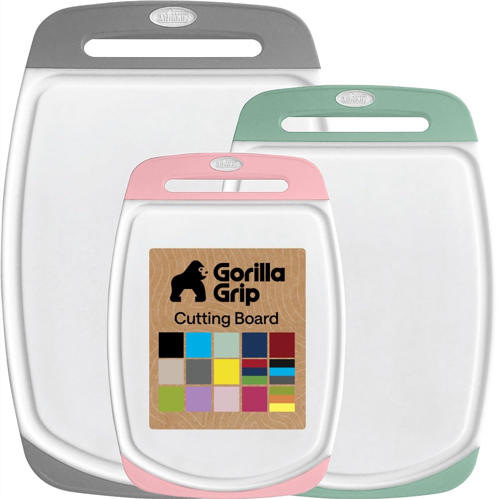 GORILLA GRIP BPA-Free Reversible Kitchen Cutting Board, Set of 3, Red