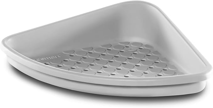 madesmart Bathtub Corner Shelf, Storage for Soaps, Shampoo Bottles & Bath Accessories, Strong Suction Cup, Drainage Holes, Grey