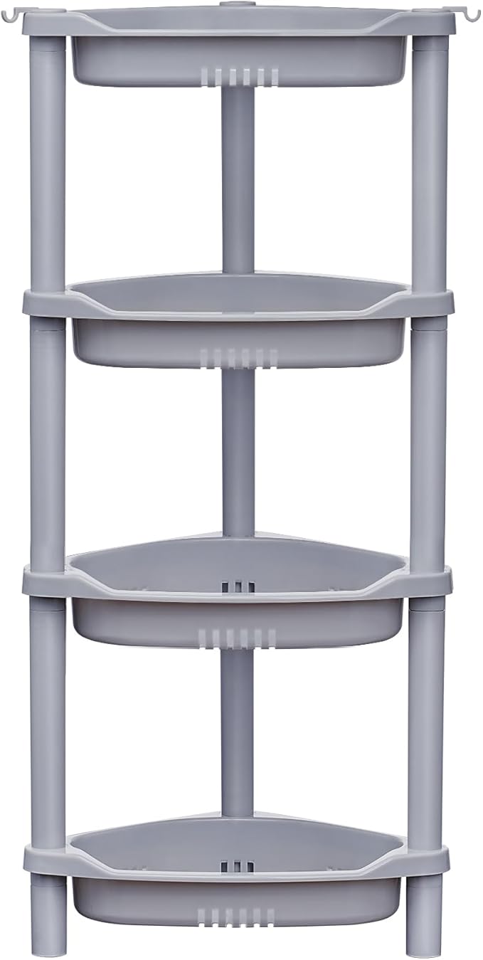 ELYKEN 4 Tier Shower Caddy Organizer Shelf Corner, 14.4 x 11.2 x 31.5 Inches, Rustproof, Plastic Shower Rack Stands for Inside Bathroom, Bathtub, Shower Pan, Grey