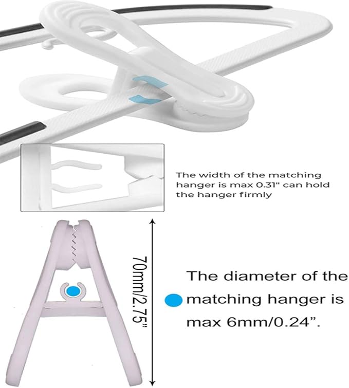 Hanger Clips for Hangers,30 Pcs Multi-Purpose Hanger Clips for Hangers White Finger Clips for Kids Hangers with Clips Plastic Clothes Hangers, Pants Hangers Clips