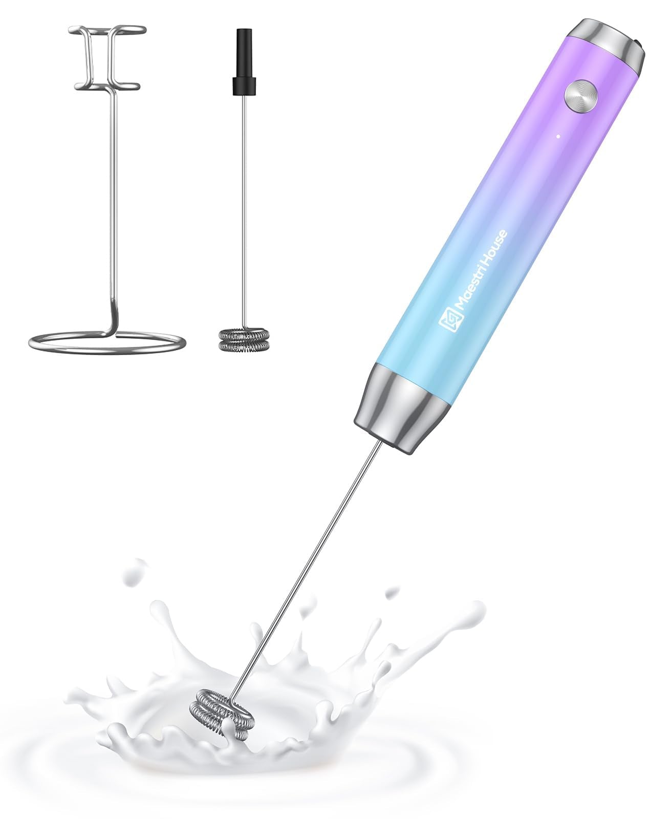 Maestri House LunaFro Rechargeable Milk Frother,Stand & 2 Detachable Whisks