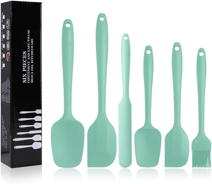 Silicone Spatulas Set, Rubber Spoon Spatula Heat Resistant Spoonula One Piece Design Seamless Spatula Non-Stick Scrapers Baking Mixing Tool (Blue Set)