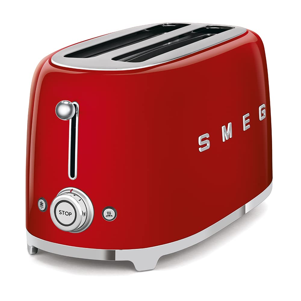 SMEG 2 Slice Toaster with 6 Presets and Defrost Function and Removable Crumb Tray TSF01RDUS, RED