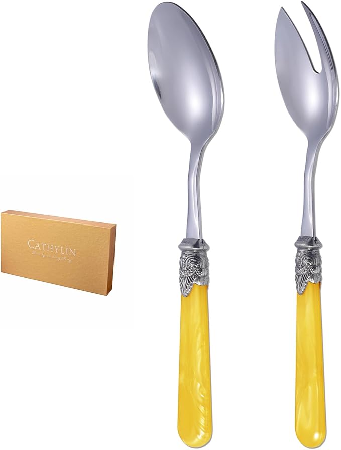 CATHYLIN 2-piece Salad Servers Stainless Steel Salad Serving Set Salad Fork and Spoon (White)