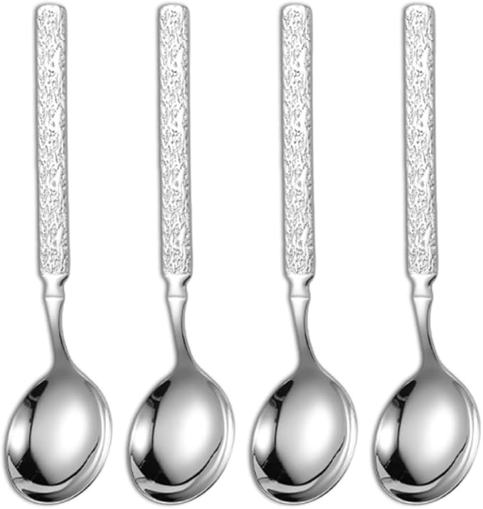 Ouliget Thickened Stainless Steel Dinner Spoons with Hammered Edge,4 Pcs