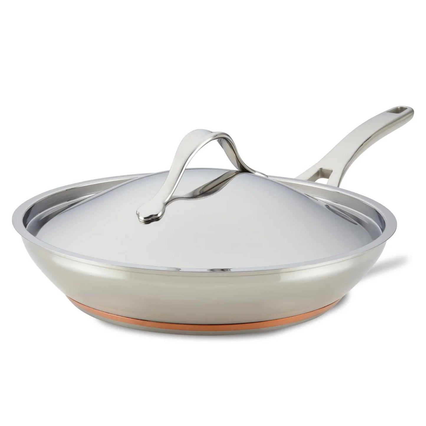 Anolon Nouvelle Stainless Stainless Steel Frying Pan / Fry Pan / Stainless Steel Skillet with Lid - 12 Inch, Silver