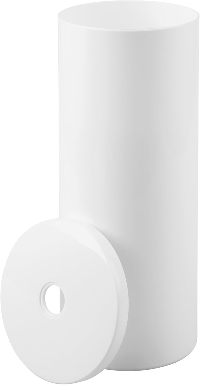 iDesign Freestanding Toilet Paper Canister with Lid for 3 Extra Rolls, White, Made in USA