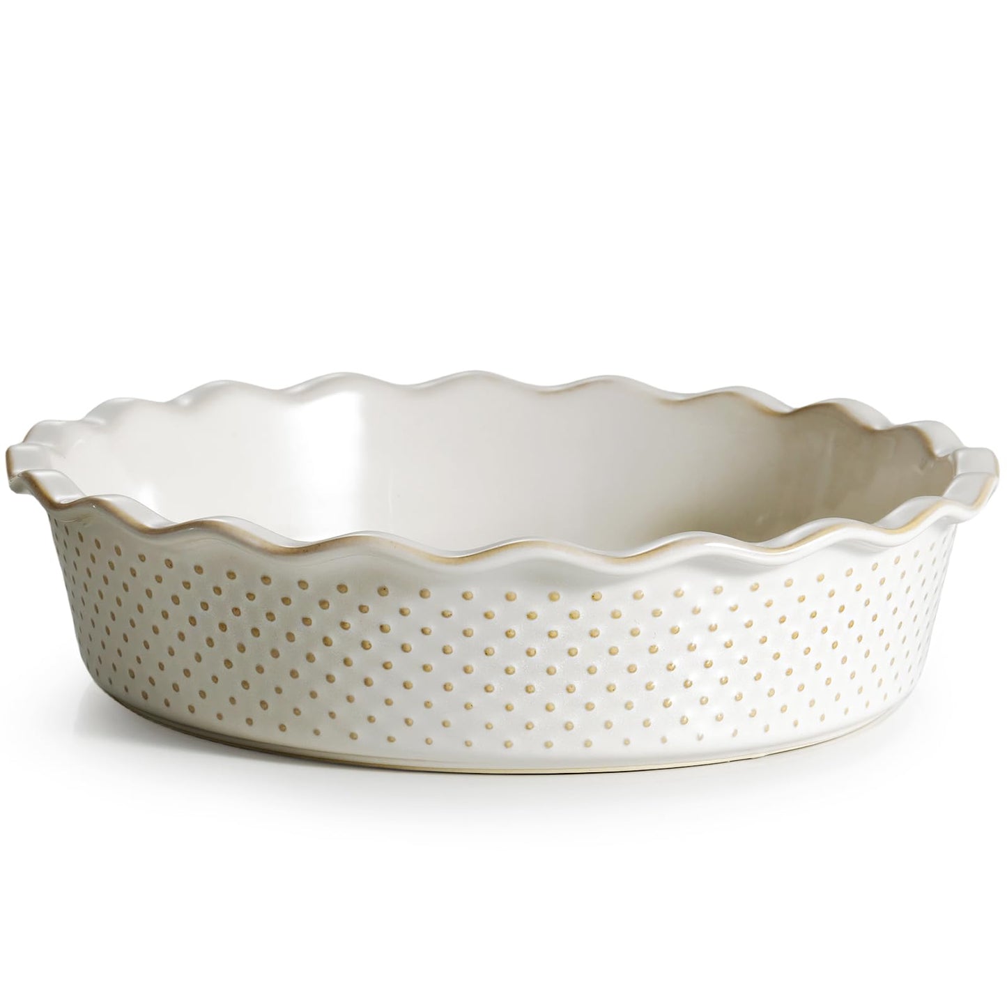 getstar Ceramic Pie Pan, 9 inch Pie Dish for Baking, Non-Stick, Oven & Dishwasher Safe, Farmhouse Decor Quiche Baking Dish, Pie Plate, Deep Dish Pie Pan (Embossed Dots)