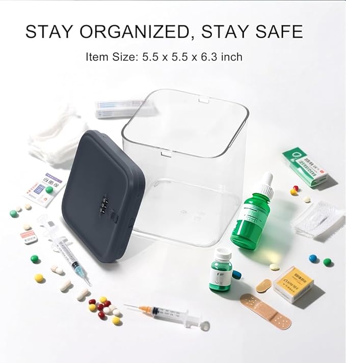 EMLTHORYClear Medicine Lock Box with code, Small Food Snack Phone medication Lock Boxes for Personal Items Combination Electronics Organizer,Phone Jail,Gaming Device Lockable Boxes