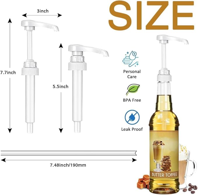 12 Packs White Coffee Syrup Pump, Compatible with 25.4 Oz/750ml Bottles, Great for Home & Coffee Bar Drinking Mixes, Tea, Beverage, Cocktails, Plus Spoons(5.23")