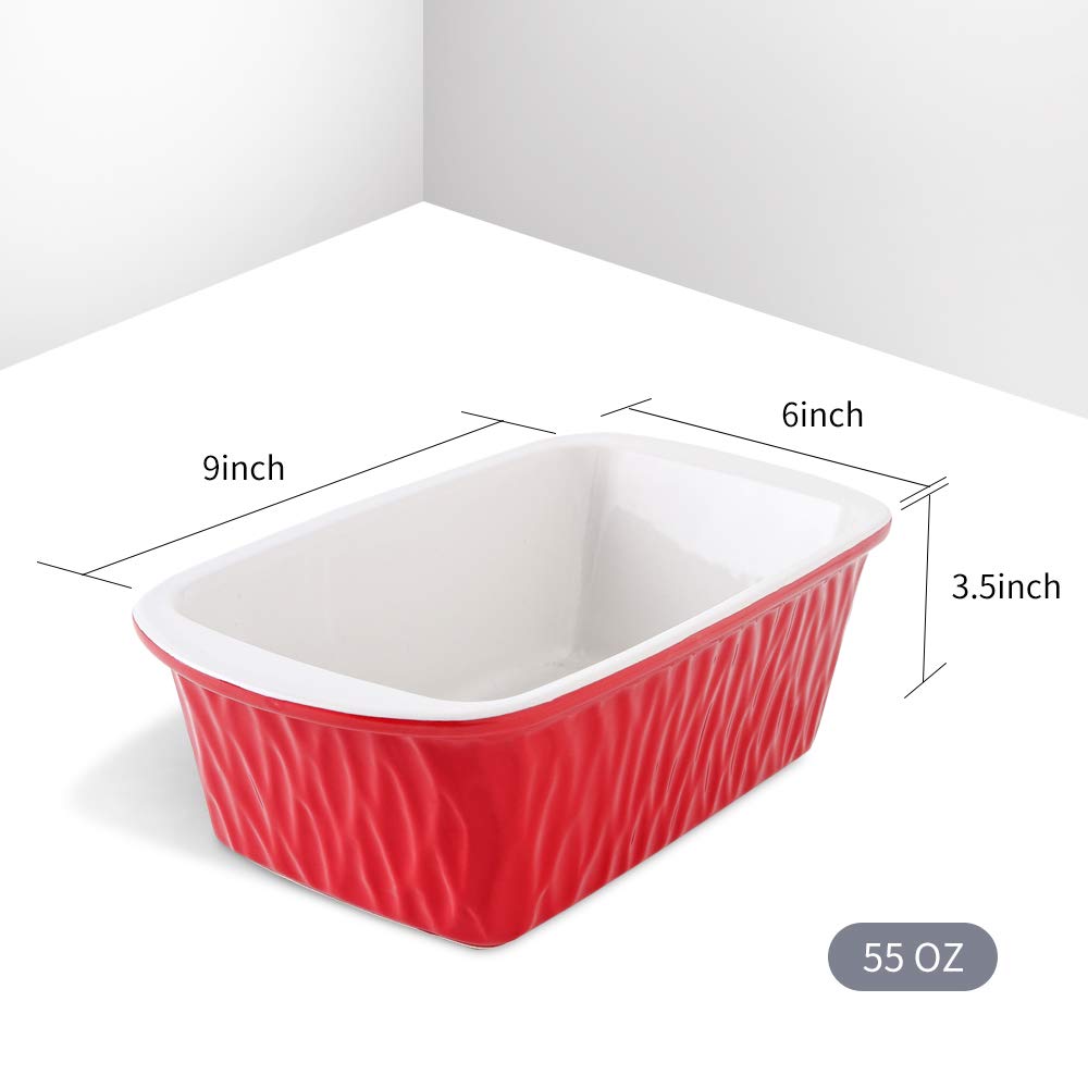 KOOV Ceramic Loaf Pan, Bread Baking Pan, 9 x 5 inch Baking Dish, Rectangular Bakeware for Cooking, Home Kitchen, Texture Series(Red)