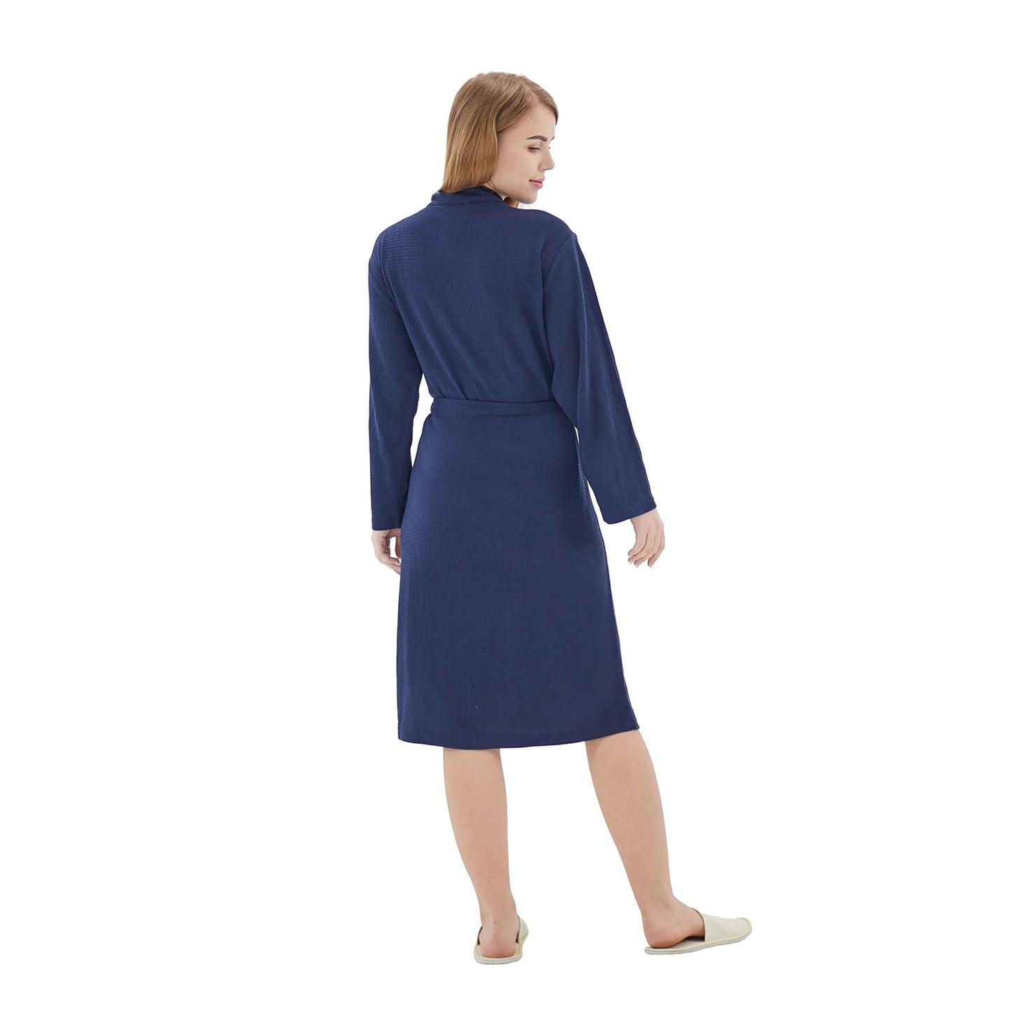 Dowesrobe Women's Robes Luxury cotton Lightweight Summer Long Plus Size BathRobes for Women Soft Kimono Spa Knit Waffle Robes(X-Large,Navy)