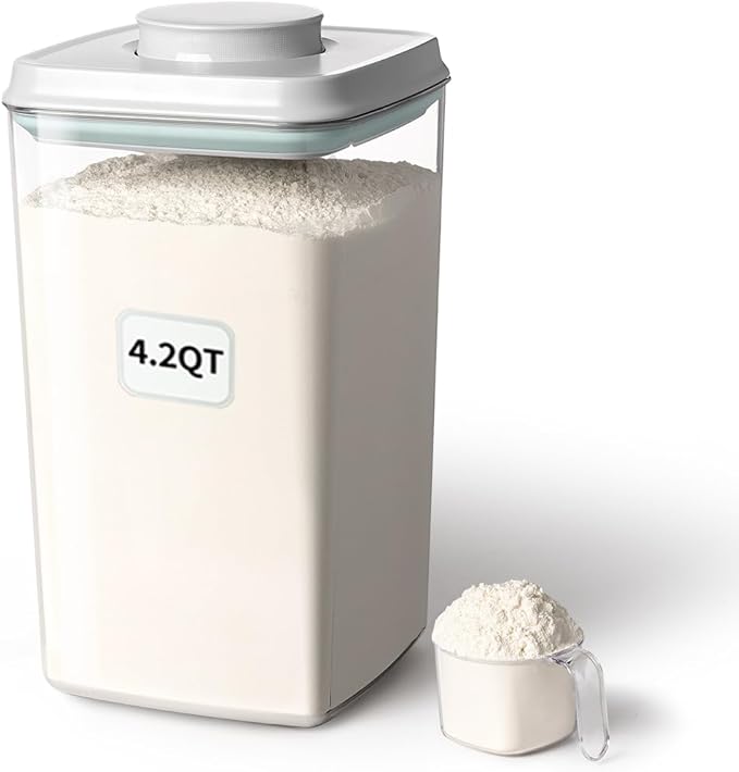 Ankou Airtight Food Storage Container with Pop Lid & 130ml Scoop, 4L/4.2qt *2 BPA-Free Cereal, Rice, Flour, Pasta & Snack Container, Stackable & Durable,Kitchen Pantry Organizer