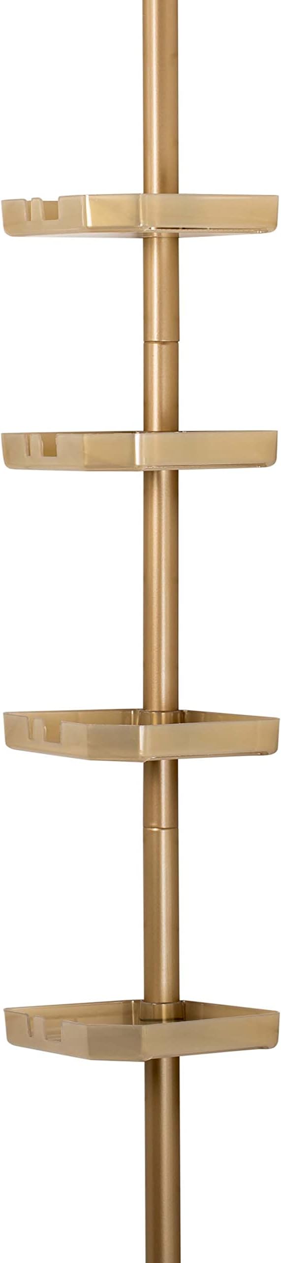 Bath Bliss 4 Tier Tensions Corner Shower Caddy | Shelves | Adjustable 48“-101” | Bathroom Organizer | Bathtub and Shower Stall | Holds Large Bottles | Soap | Shampoo | Washcloths | Gold