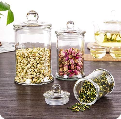 Suwimut Set of 3 Glass Apothecary Jars with Lids, Bathroom Canisters Storage Container Jars, Decorative Small Glass Apothecary Jar for Cotton Swabs, Cotton Balls, Makeup Sponges, Bath Salts