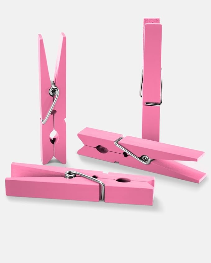 Pink Clothes Pins for Baby Shower 2.9" 50 Pack (Colored Clothespins Cheer Pin for Backpacks Decorations Team Games Decorative Crafts Pegs Photos Pictures Decoration Clip Clothing Hanging Closepins)