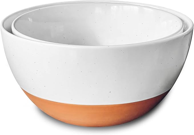 MORA Ceramic Large Mixing Bowls - Set of 2 Nesting Bowls for Cooking, Serving, Popcorn, Salad etc - Microwavable Kitchen Stoneware, Oven, Microwave and Dishwasher Safe - Extra Big 5.5 & 3.6 Qt - Grey