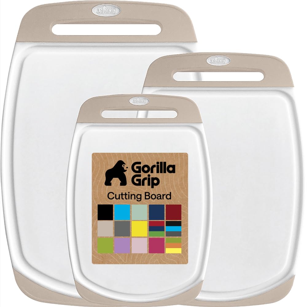 GORILLA GRIP BPA-Free Reversible Kitchen Cutting Board, Set of 3, Red