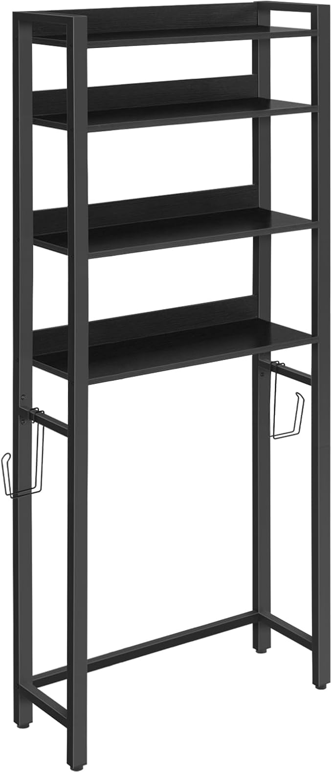 Over The Toilet Storage Rack, 4 Tier Bathroom Organizer Over Toilet, Freestanding Space Saver Toilet Stand with 2 Hooks, Bathroom Storage Shelf, Easy to Assemble, Black TSHB0401