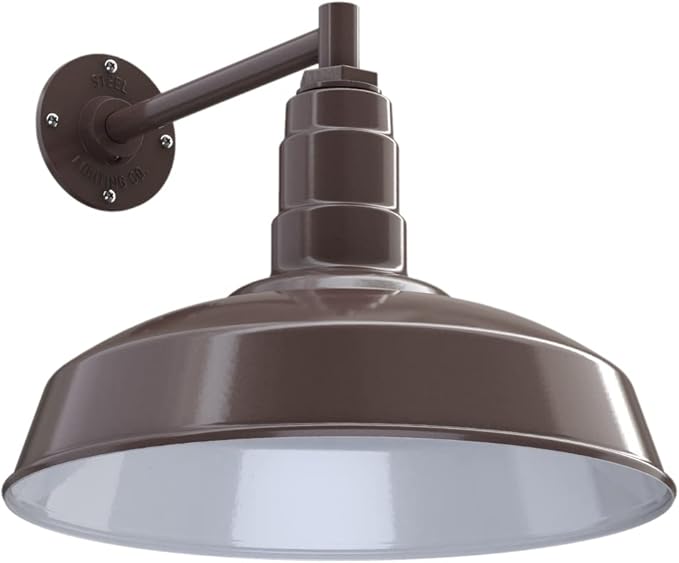 11" Straight Arm Barn Light Outdoor | Farmhouse | Modern Gray/Brass