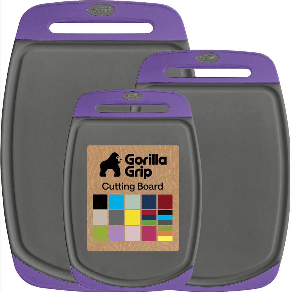 GORILLA GRIP BPA-Free Reversible Kitchen Cutting Board, Set of 3, Red