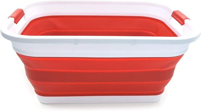 SAMMART 41L (10.8 gallon) Collapsible Plastic Laundry Basket-Foldable Pop Up Storage Container/Organizer-Portable Washing Tub-Space Saving, Water capacity: 32L (8.4 gallon) (Rectangular, Red)