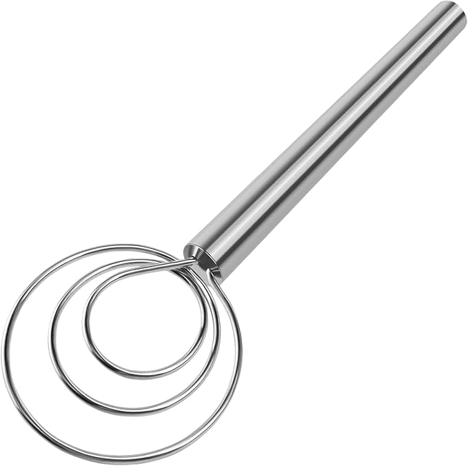 ANMIOU Danish Dough Whisk Dutch Bread Mixer Stainless Steel Hook Wooden Handle Baking Tools for Sourdough Pizza Pastry Cake Batter Making