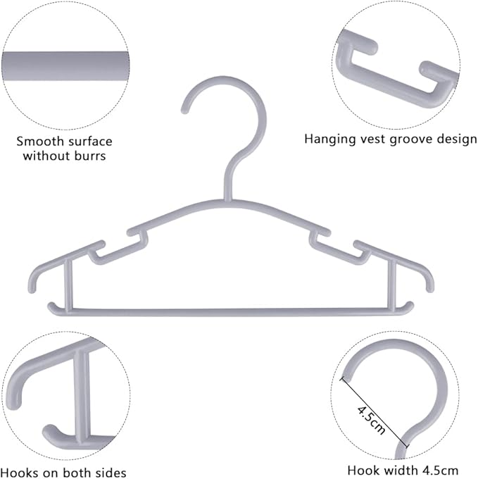 GoodtoU Plastic Baby Hangers, Gray, 60 Pack, Sturdy and Durable, Ideal for Kids' Clothes