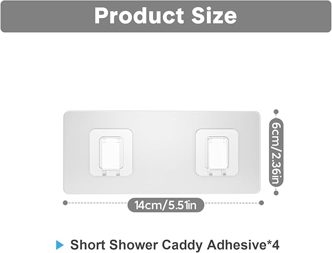 Lsnisni 4 Pack Shower Caddy Adhesive Replacement, Waterproof Adhesive Strips for Shower Shelf, Strong Adhesive Flat Hooks for Bathroom Storage Shelves and Kitchen Racks No Drilling, Clear