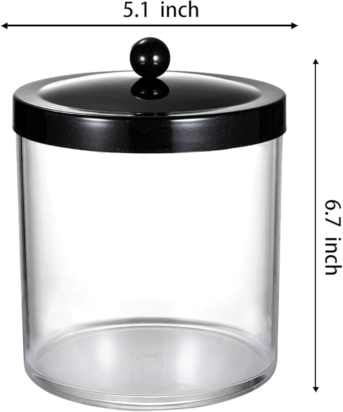 SheeChung 50oz Large Plastic Apothecary Jar with Black Stainless Steel Lid - Shatterproof Laundry Pods Container - Modern Industrial Bathroom & Kitchen Storage Organizer for Scent Beads, Bath Bombs