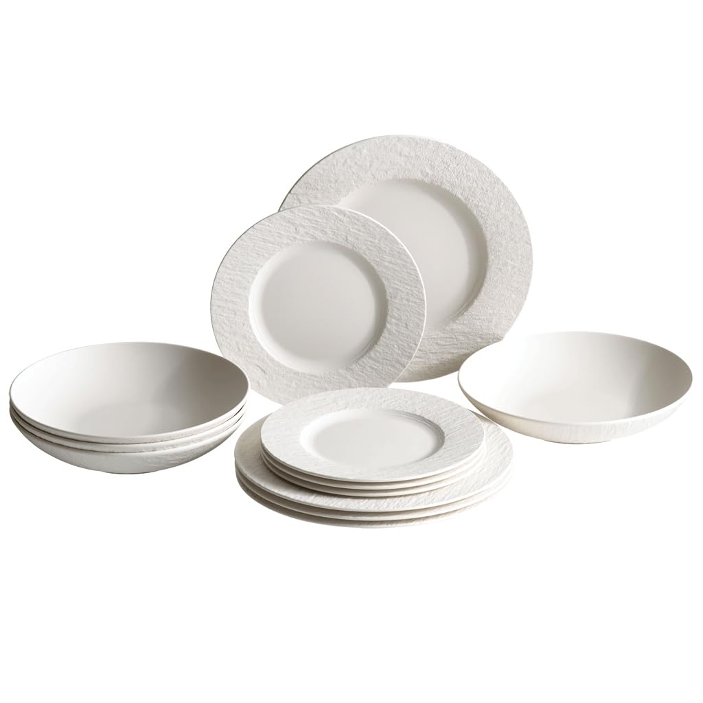 Villeroy & Boch Manufacture Rock Blanc 12 Piece Dinnerware Set, White