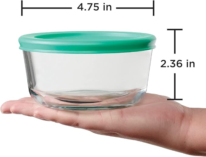Anchor Hocking 2 Cup Glass Storage Containers with Lids, Set of 4 Glass Food Storage Containers with Mint SnugFit Lids (Pack of 2)